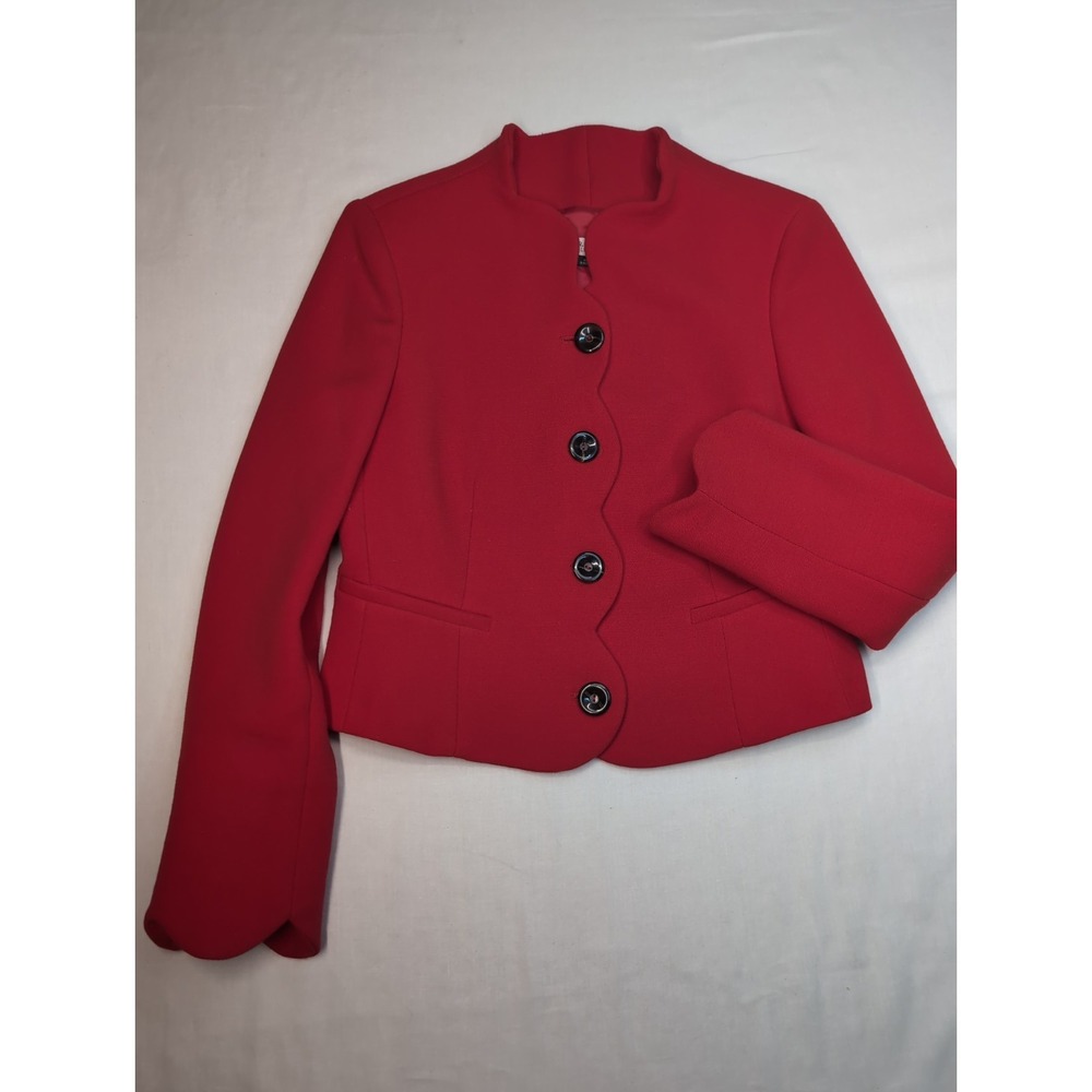 RED Valentino Red Scalloped Cropped Jacket Wool Blend Blazer Size 42 NEW